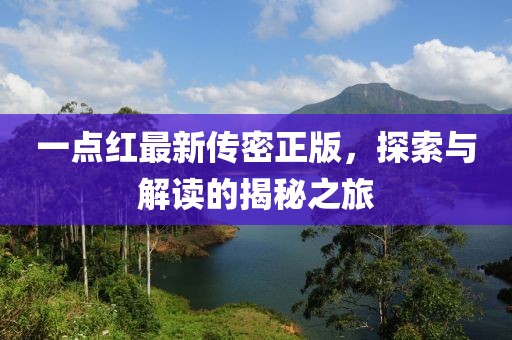 一點(diǎn)紅最新傳密正版，探索與解讀的揭秘之旅